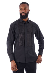 Barabas Wholesale Men's Wave Pattern Button Down Long Sleeve Shirt 4TXR14 Black
