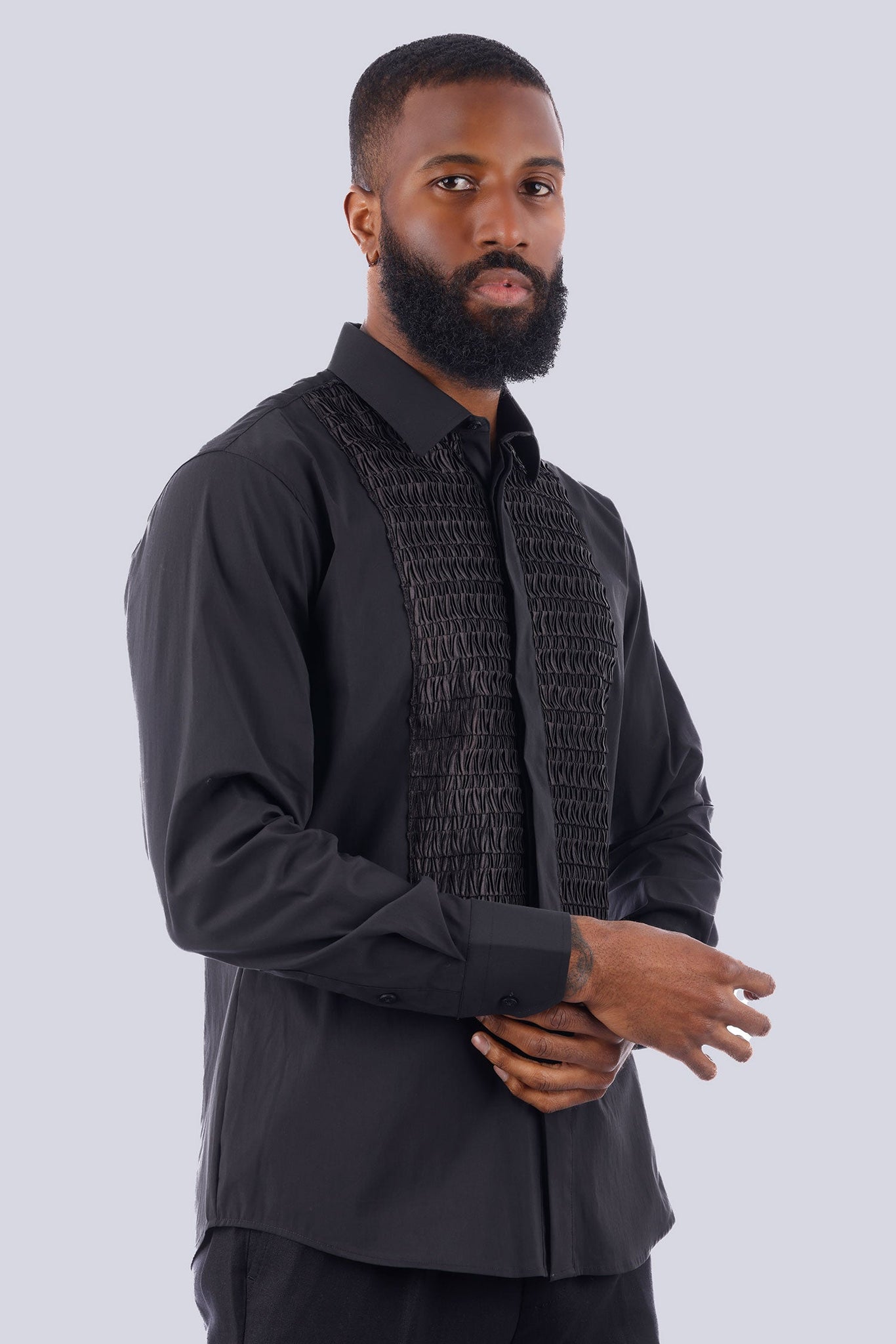 Barabas Men's Wholesale Wave Pattern Button Down Long Sleeve Shirt 4TXR14 Black