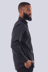 Barabas Wholesale Men's Wave Pattern Button Down Long Sleeve Shirt 4TXR14 Black