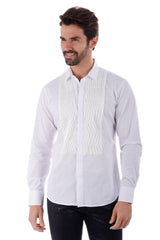 Barabas Men's Wholesale Wave Pattern Button Down Long Sleeve Shirt 4TXR14 White