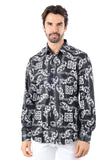 Vassari Men's Floral Greek Key Design Button Down Luxury Shirt 4VS40 Black