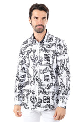 Vassari Men's Floral Greek Key Design Button Down Luxury Shirt 4VS40 White