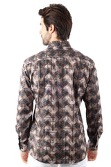 Vassari Men's Geometric Design Button Down Luxury Shirt 4VS41 Royal