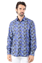 Vassari Men's Geometric Design Button Down Luxury Shirt 4VS41 Coffee