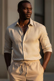 Barabas Wholesale Men's Textured Stretch Button Down Long Sleeve Shirt 4B34 Beige