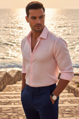 Barabas Wholesale Men's Textured Stretch Button Down Long Sleeve Shirt 4B34 Pink