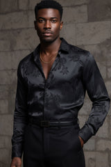 Barabas Wholesale Men's Floral Stretch Button Down Long Sleeve Shirt 4B36 Black
