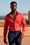 Barabas Wholesale Men's Linen Lightweight Button Down Long Sleeve Shirt 4B37 Red