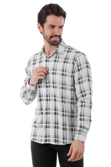 Barabas Wholesale Men's Plaid Checkered Button Down Long Sleeve Shirts 4B49 White Black