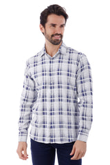 Barabas Wholesale Men's Plaid Checkered Button Down Long Sleeve Shirts 4B49 White Navy