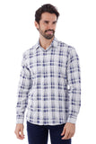 Barabas Wholesale Men's Plaid Checkered Button Down Long Sleeve Shirts 4B49 White Navy