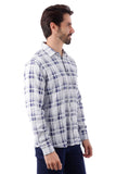 Barabas Wholesale Men's Plaid Checkered Button Down Long Sleeve Shirts 4B49 White Navy