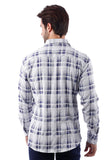 Barabas Wholesale Men's Plaid Checkered Button Down Long Sleeve Shirts 4B49 White Navy