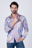 Barabas Wholesale Men's Paisley Pattern Button Down Long Sleeve Shirts 4B53 Purple