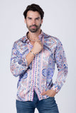 Barabas Wholesale Men's Paisley Pattern Button Down Long Sleeve Shirts 4B53 Purple