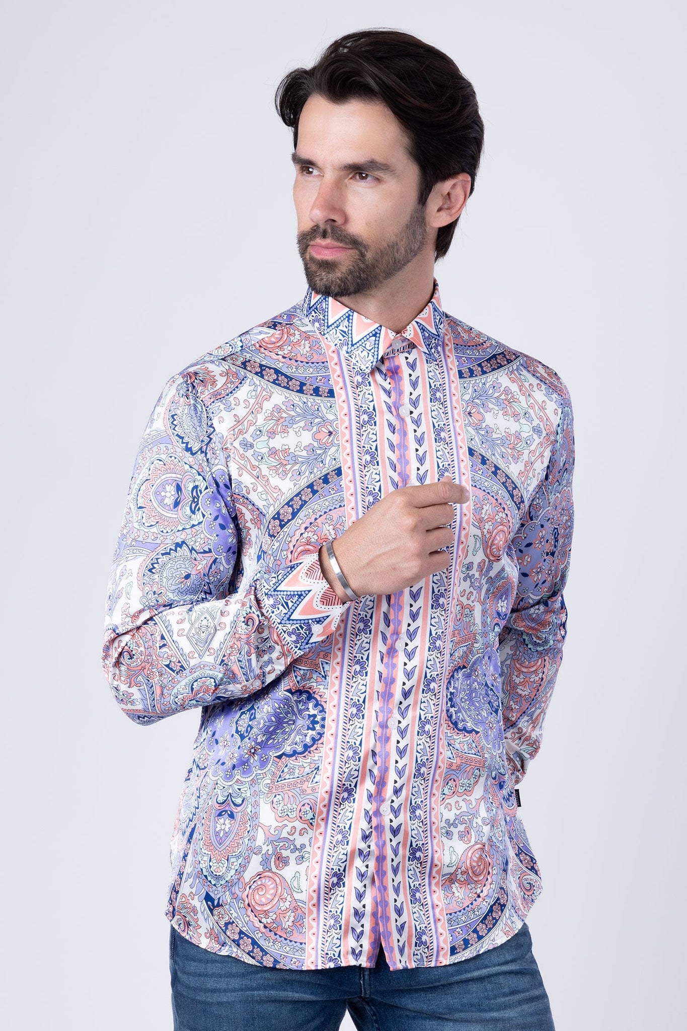 Barabas Wholesale Men's Paisley Pattern Button Down Long Sleeve Shirts 4B53 Purple