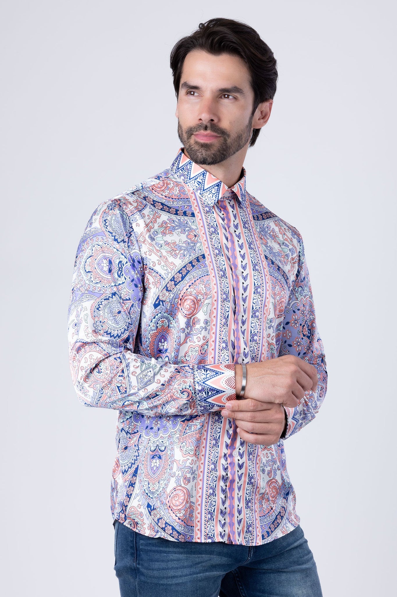 Barabas Wholesale Men's Paisley Pattern Button Down Long Sleeve Shirts 4B53 Purple