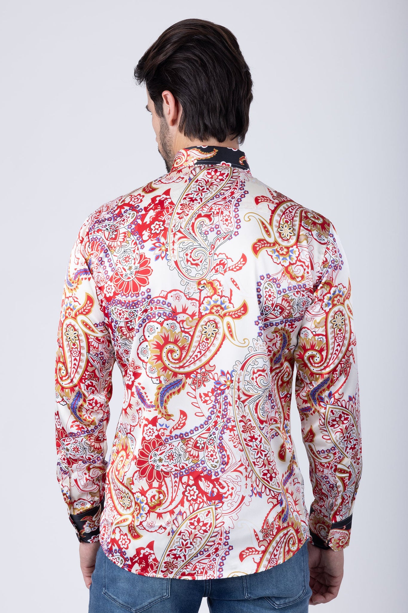 Barabas Wholesale Men's Paisley Pattern Button Down Long Sleeve Shirts 4B53 Red