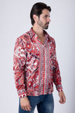 Barabas Wholesale Men's Floral Paisley Pattern Design Long Sleeve Shirts 4B54 Cream Red