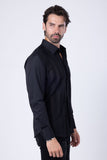 Barabas Wholesale Men's Geometric Stretch See-through Long Sleeve Shirts 4B60 Black