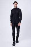 Barabas Wholesale Men's Geometric Stretch See-through Long Sleeve Shirts 4B60 Black
