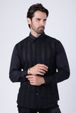 Barabas Wholesale Men's Geometric Stretch See-through Long Sleeve Shirts 4B60 Black