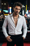 Barabas Wholesale Men's Geometric Stretch See-through Long Sleeve Shirts 4B60 White