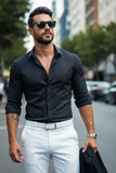 Barabas Wholesale Men's Striped Stretchable Button Down Long Sleeve Shirts 4B62 Black White