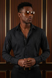 Barabas Wholesale Men's Geometric Linear Button Down Long Sleeve Shirts 4B66 Black