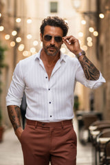 Barabas Wholesale Men's See-Through Breathable Long Sleeve Shirts 4B68 White