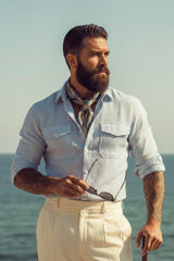 Barabas Wholesale Men's Stretchy See-through Wool Long Sleeve Shirts 4B72 Light Blue