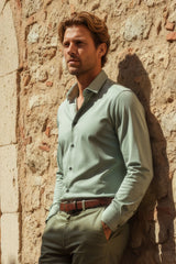 Barabas Wholesale Men's Strechy Solid Color Button Down Long Sleeve Shirts 4B76 Sage