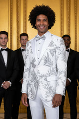 Barabas Wholesale Men's Floral Baroque Sequins Luxury Prom Blazer 4BL39 White Silver