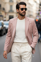 Barabas Wholesale Men's Velvet Matte Solid Peak Lapel Blazer 4BL56 Pink