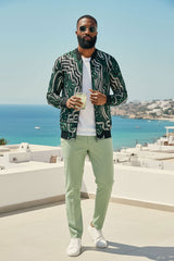 Barabas Men's Geometric See Through Stretch Bomber Jacket 4BPS05 Green