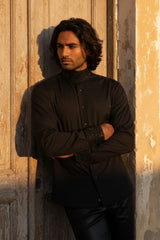 Barabas Wholesale Men's Turtleneck Rhinestones Collar Long Sleeve Shirts 4BR411 Black