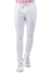 Barabas Men's Adjustable Waistband Drawstring Linen Pants 4CP30 White