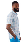 BARABAS Men's Wholesale Striped Checkered Short Sleeve Shirts 4SST09 Blue White