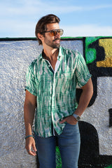 Barabas Wholesale Men's Stretch Geometric Button Down Short Sleeve Shirts 4SST22