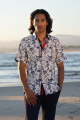 Barabas Wholesale Men's Geometric Stretch Button Down Short Sleeve Shirts 4SST23 Multi Black