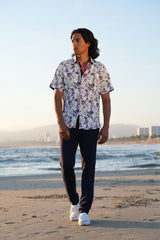 Barabas Wholesale Men's Geometric Stretch Button Down Short Sleeve Shirts 4SST23 Navy