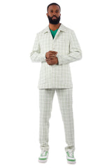 Barabas Men's Geometric Pattern Wool Collared Suit Set 4SU07 White Green