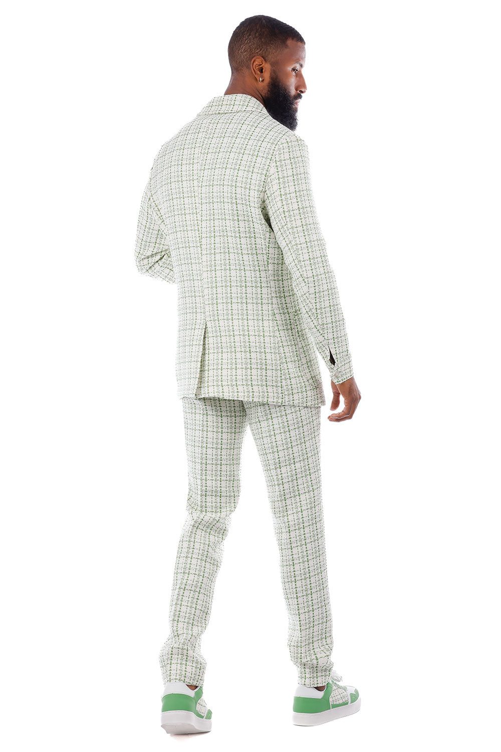 Barabas Men's Geometric Pattern Wool Collared Suit Set 4SU07 White Green