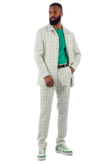 Barabas Men's Geometric Pattern Wool Collared Suit Set 4SU07 White Green