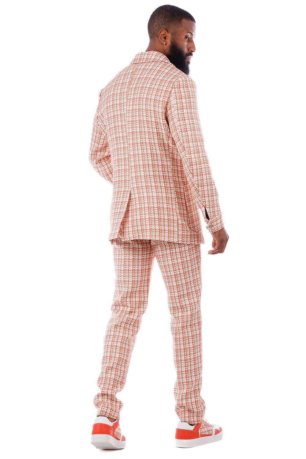 Barabas Men's Geometric Pattern Wool Collared Suit Set 4SU07 Orange