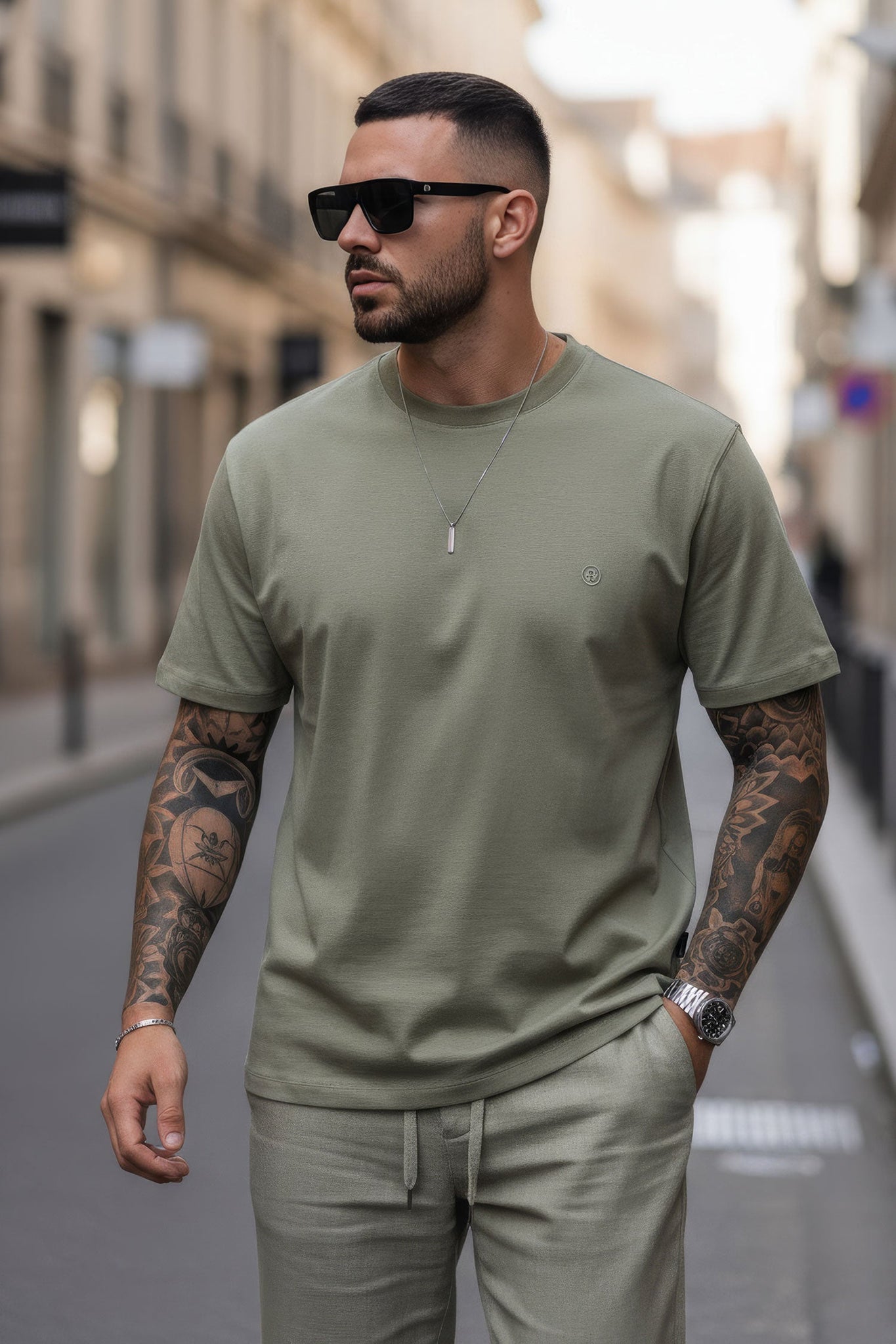 Barabas Wholesale Men's Basic Color Stretch Crew Neck T-Shirt 4T01 Olive