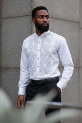 Barabas Wholesale Men's Sayataga Rhinestones Button-up Long Sleeve Shirt 4TXR04 White