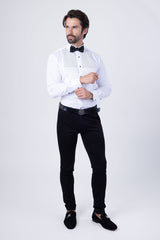 Barabas Wholesale Men's Zigzag Rhinestone Tuxedo Long Sleeve Shirt 4TXR06 White