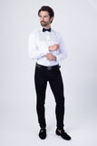 Barabas Wholesale Men's Zigzag Rhinestone Tuxedo Long Sleeve Shirt 4TXR06 White