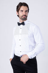 Barabas Men's Wholesale Zigzag Rhinestone Tuxedo Long Sleeve Shirt 4TXR06 White